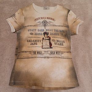 wild west, vintage Skinny Minnie shirt, women/junior M
